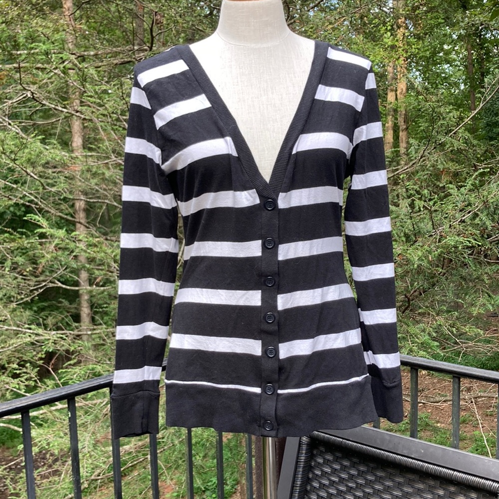 Artisan Apparel by Zenana black/white striped button up cardigan sz. 2XL